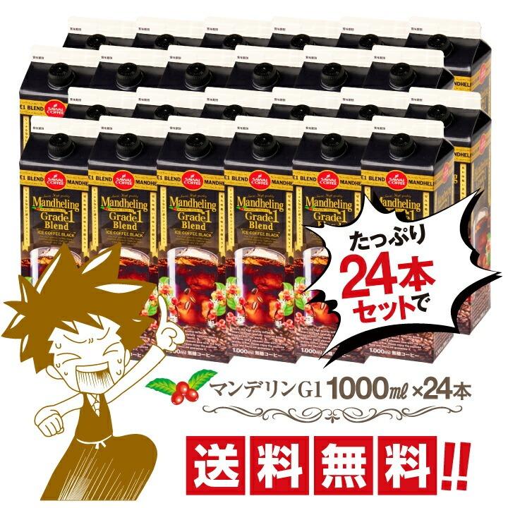 送料無料 アイスコーヒー マンデリングレードワン1000ml 24本セット(紙パック/無糖)※冷凍便不可 同梱不可