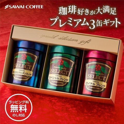 送料無料 詰め合わせ レギュラーコーヒー 粉 豆 専門店のプレミアム100g3缶ギフトセット