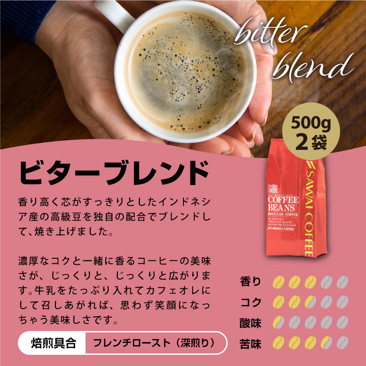 送料無料 お試し コーヒー 粉 豆 1kg コーヒー専門店の100杯分入り 大入り ビターブレンド 福袋