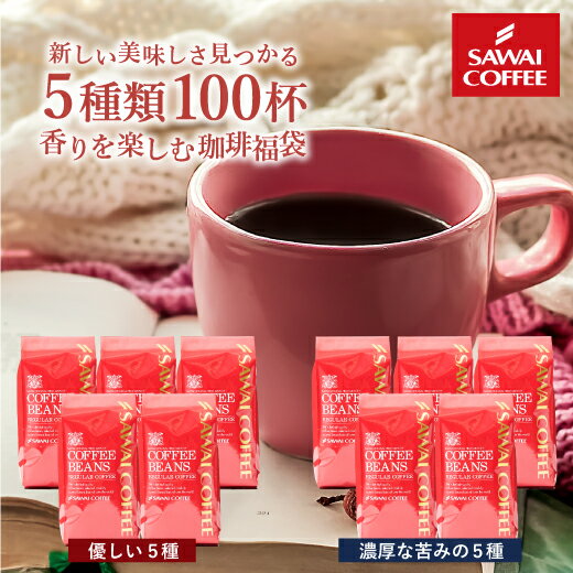 送料無料 香りを楽しむコーヒー福袋 5種 5袋 飲み比べ アソート 200g 100杯分入り 優しい味 濃い味