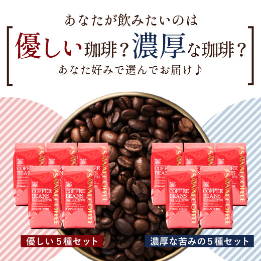 送料無料 香りを楽しむコーヒー福袋 5種 5袋 飲み比べ アソート 200g 100杯分入り 優しい味 濃い味