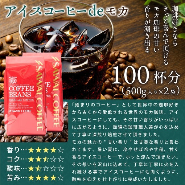 送料無料 焙煎したて アイスコーヒー豆 1kg 福袋 500gx2袋 中細挽き/豆のまま 100杯分 セット アイスコーヒーdeモカ