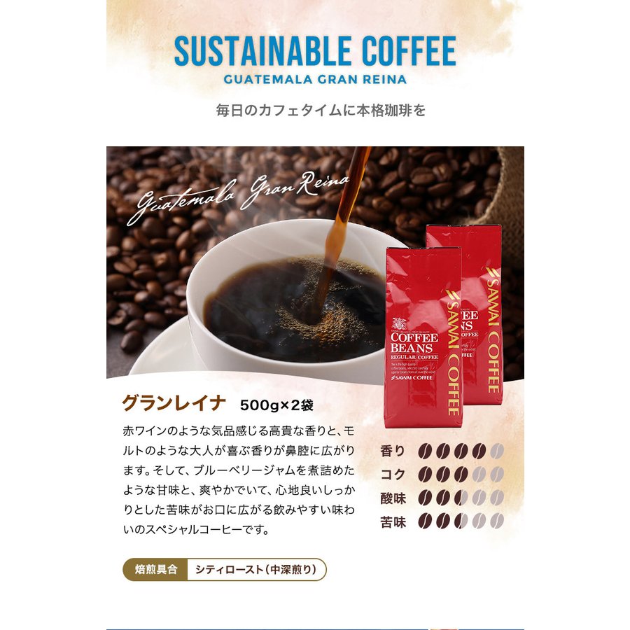送料無料 サスティナブルなコーヒー グアテマラ グランレイナ レギュラーコーヒー スペシャリティー 1kg 100杯分 ガテマラ グァテマラ