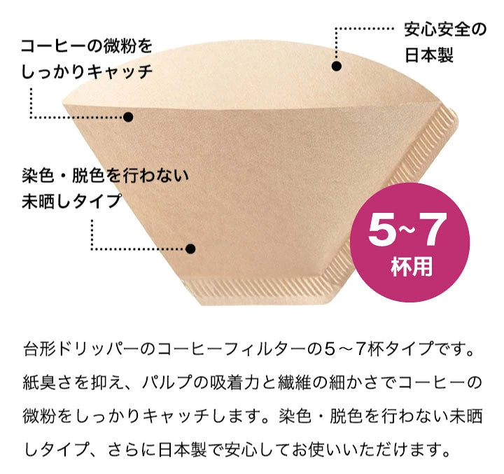 コーヒーフィルター（5～7杯用）みさらし100枚入り
