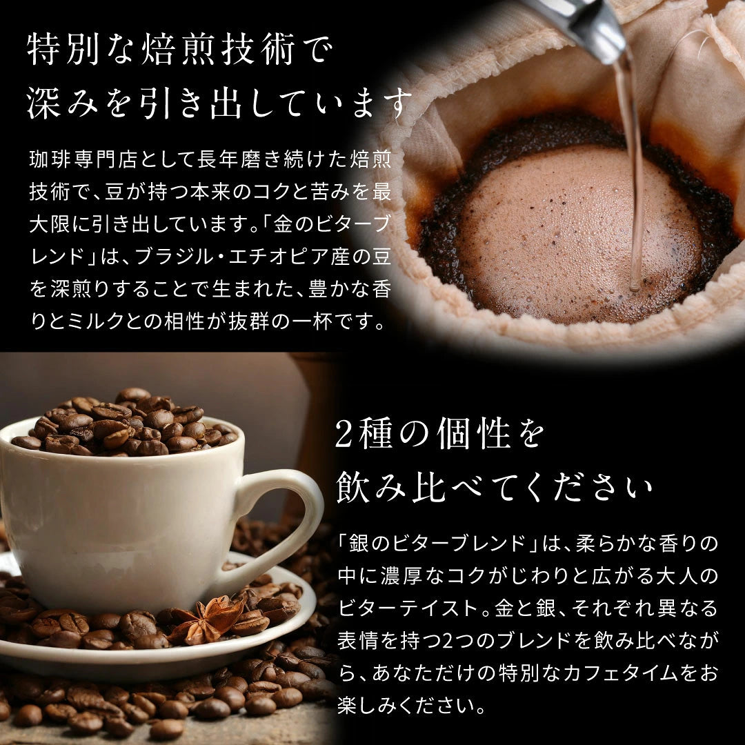 送料無料 焙煎したて 1.6kg  福袋 大容量 400gx4袋 中挽き/豆のまま  160杯分 飲み比べ セット 金と銀のビターブレンド