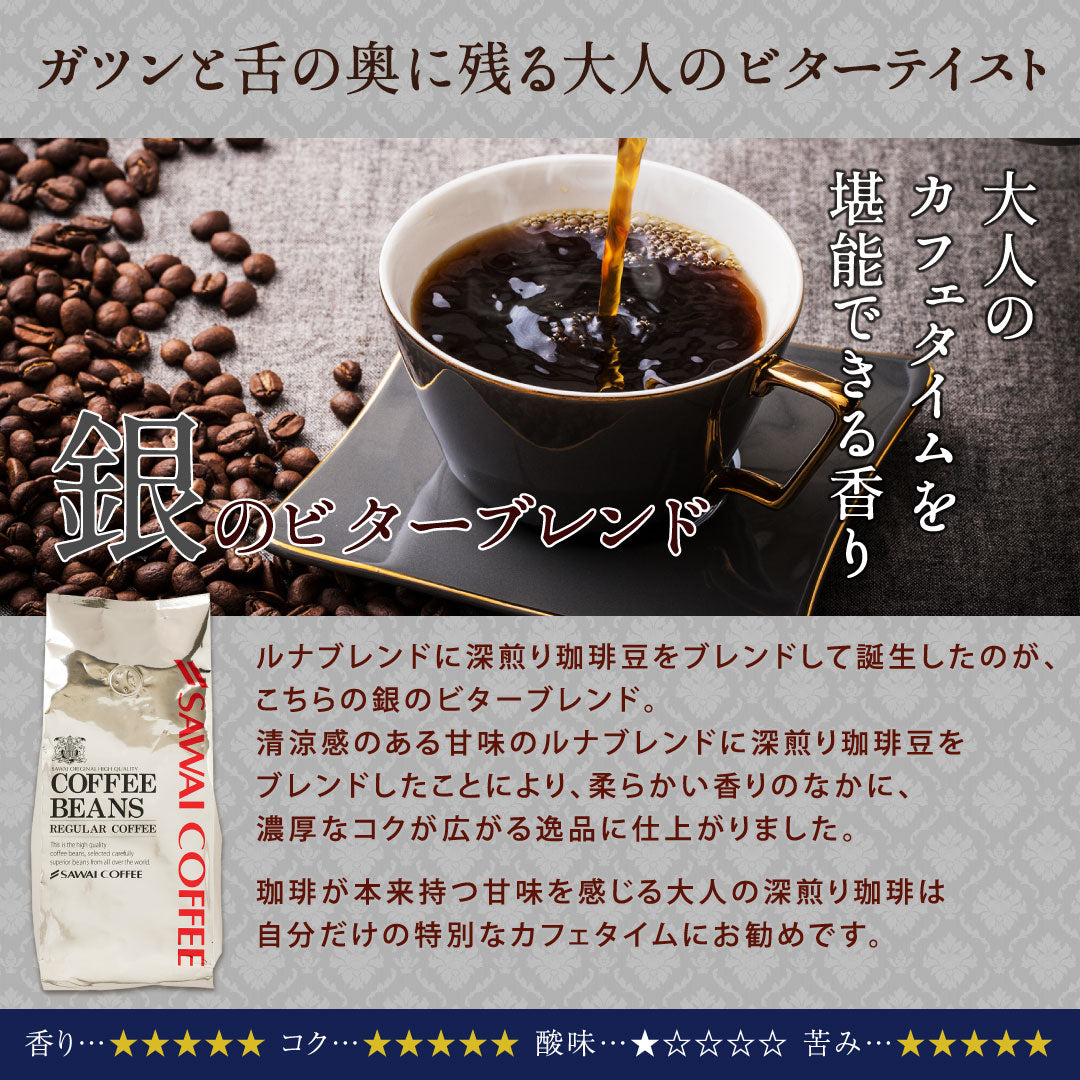 送料無料 焙煎したて 1.6kg  福袋 大容量 400gx4袋 中挽き/豆のまま  160杯分 飲み比べ セット 金と銀のビターブレンド