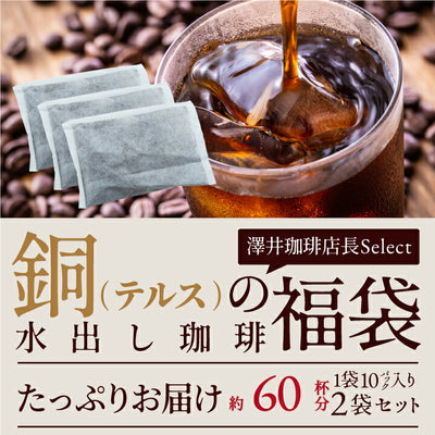 澤井珈琲 水出し コーヒー 10パック 2袋 粉 送料無料 銅の水出しコーヒー福袋 テルスブレンド 60杯分